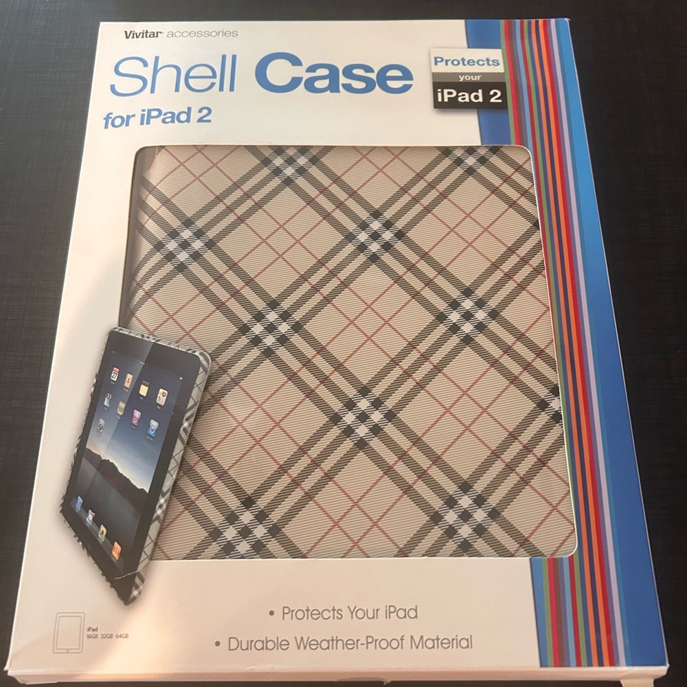 Vivitar Plaid Shell Case for iPad 2 - Black and‎ Red